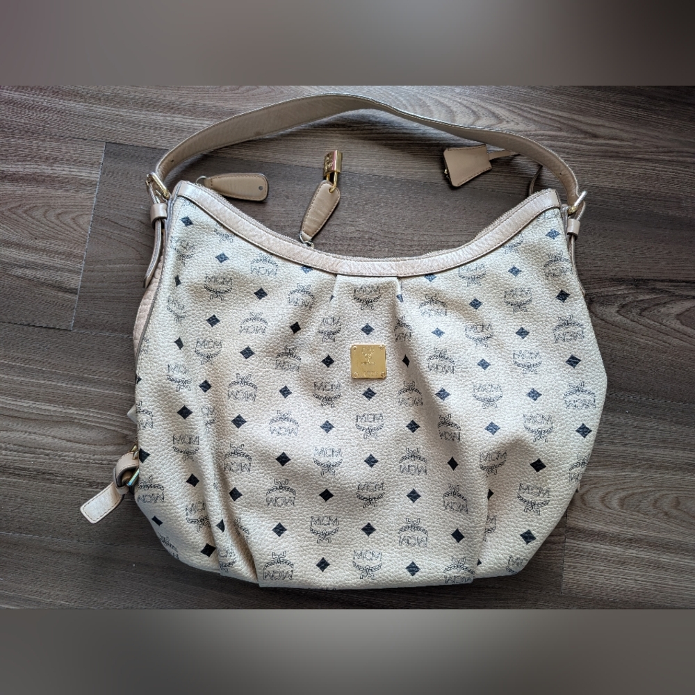 MCM Cream and Black Hobo Bag